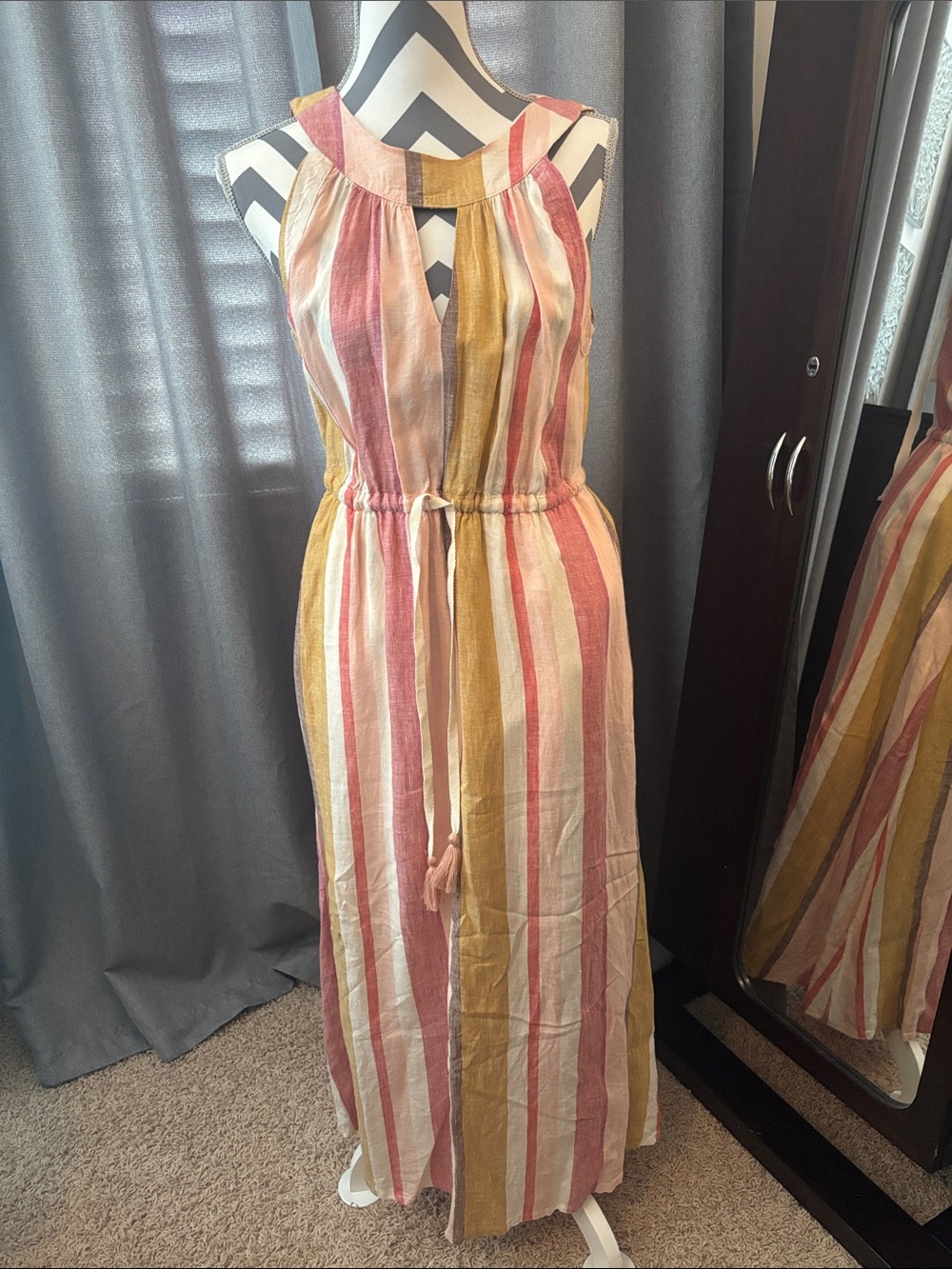 Spartina 449 Striped Halter Maxi Dress in Pink, Mustard & Cream